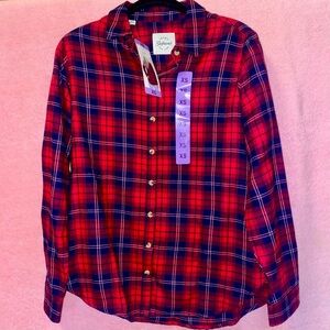 Classic Flannel Red Blue Plaid Button-up Costco Jachs Girlfriend Extra Small XS